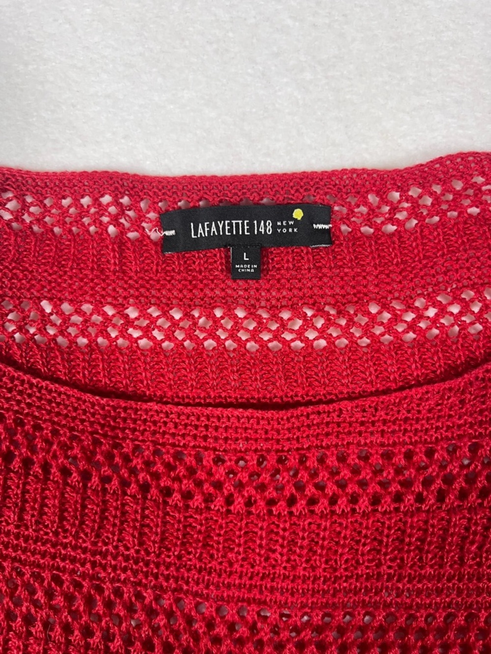 Lafayette 148 Linen Blouse Women's Large Red Open Knit - Picture 2 of 6